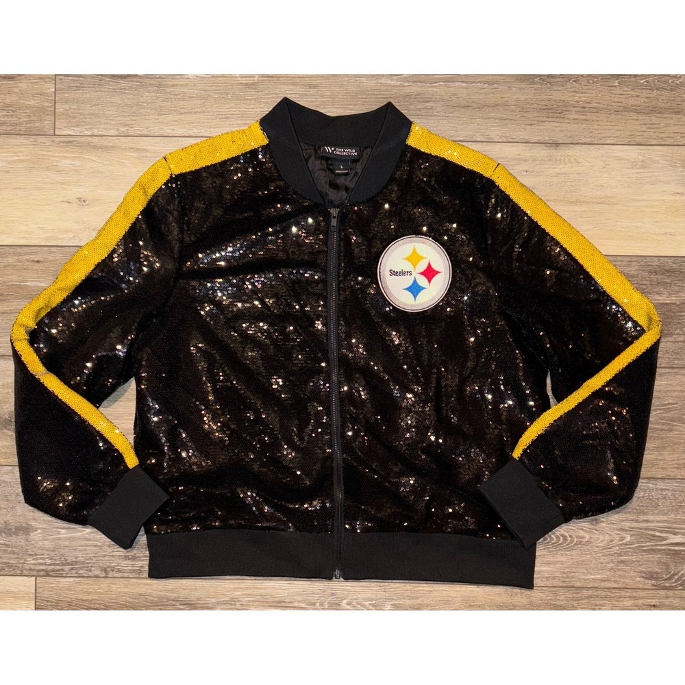 NWOT Women's The Wild Collective Pittsburgh Steelers Sequin Ombre Jacket - Large